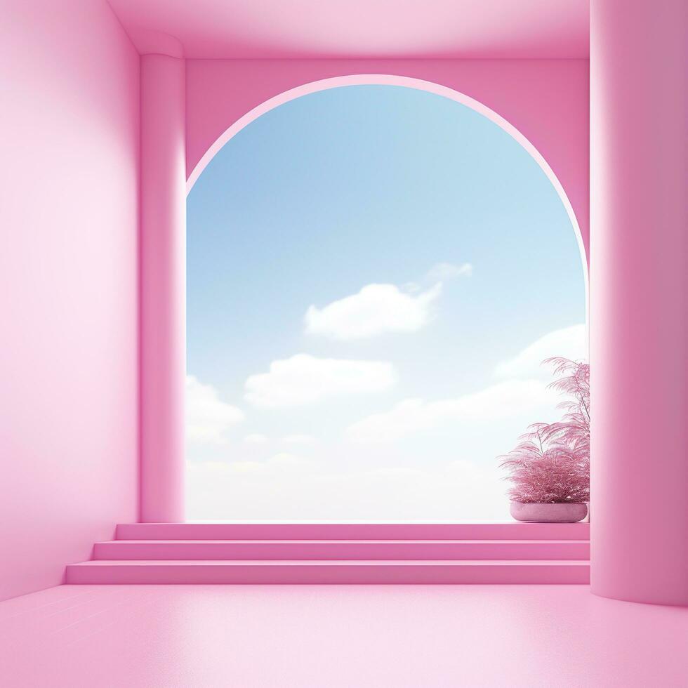 Pink space, podium, product display room. Simple scene for advertising cosmetics, items, goods. Generative AI photo