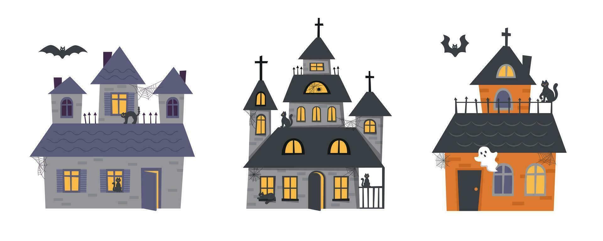 Halloween houses set vector