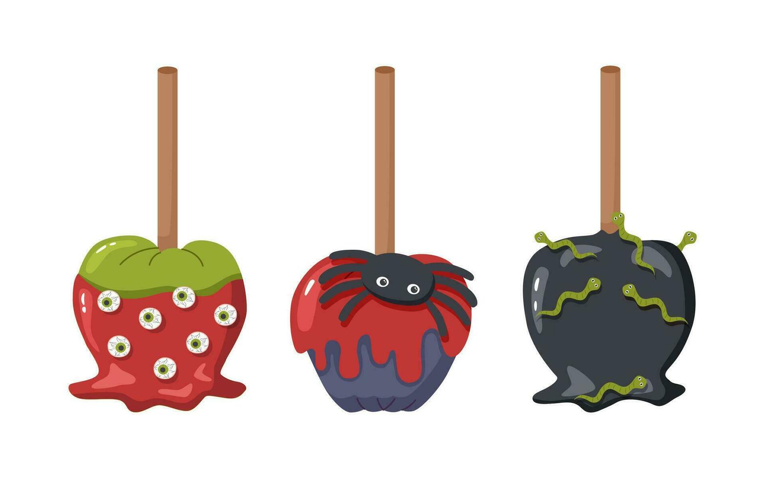 Three creepy apples. Halloween concept. vector