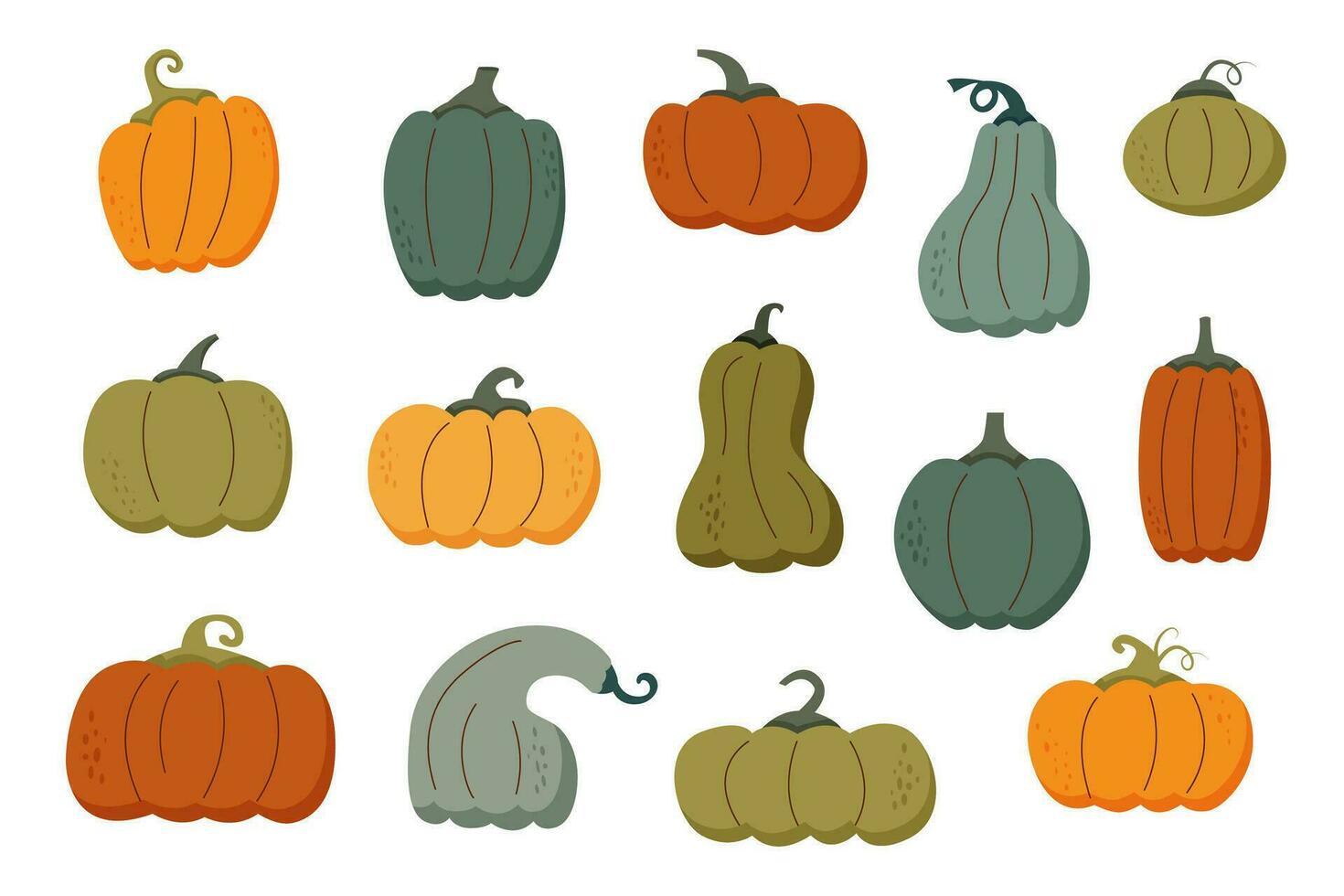 Set of colorful pumpkins vector
