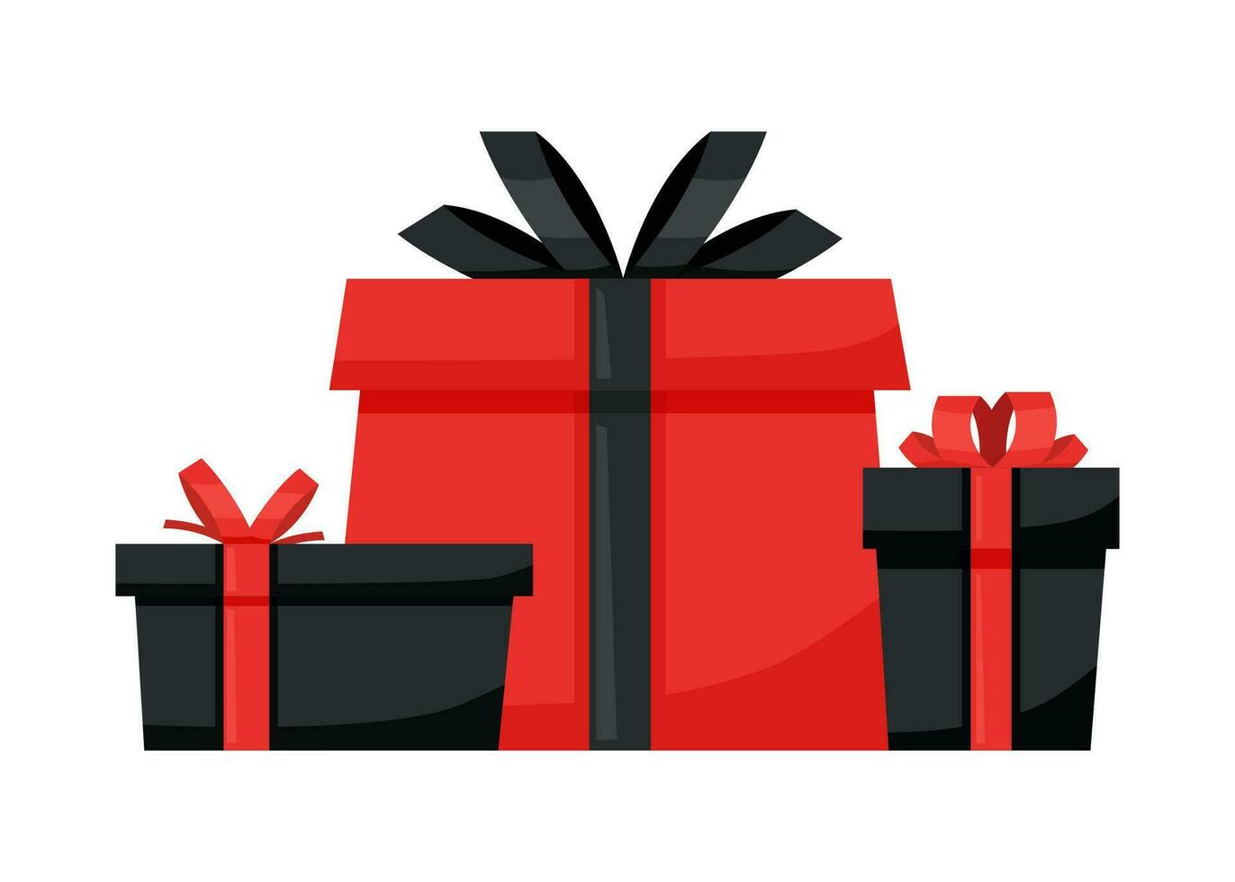 Three gift boxes on white background. Black Friday concept. vector