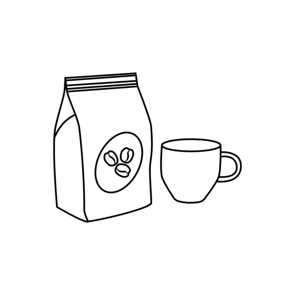 Coffee beans bag. Vector flat outline icon illustration isolated on white background. Editable stroke.