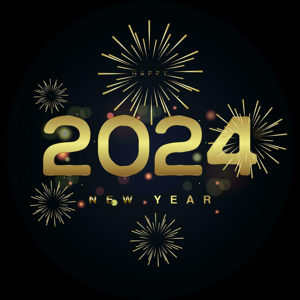 Gold fireworks, golden Firework on black background design. 2024 celebration concept vector