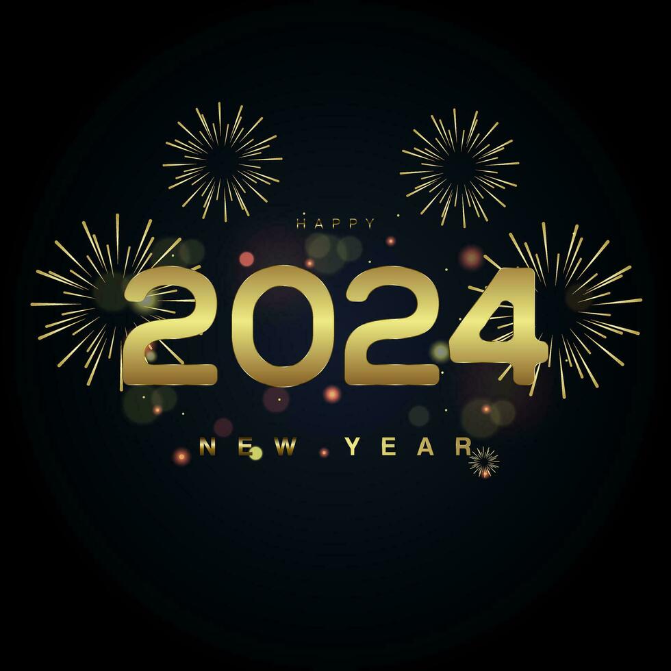 2024 celebration concepts with gold fireworks, golden Firework on black background design vector