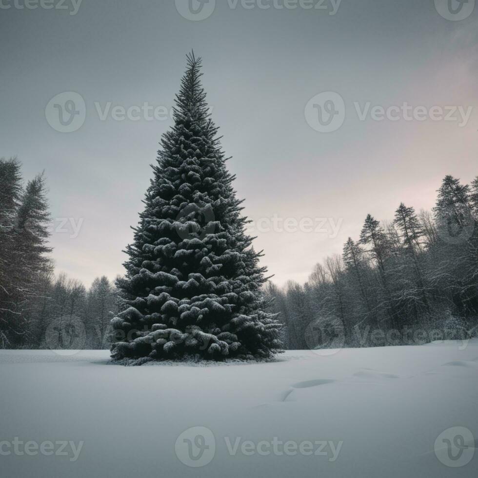 Ai generated content. Enchanted Winter Wonderland Evergreen Forest at Midnight photo