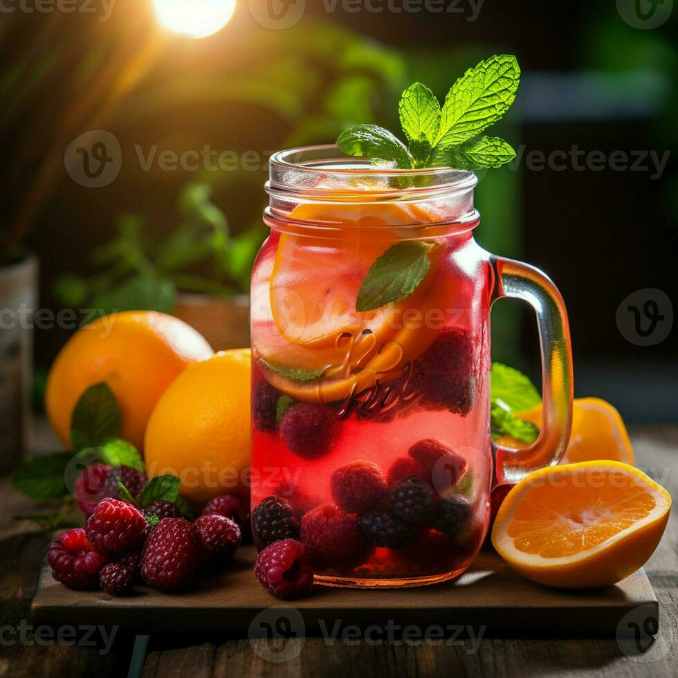 A delicious summer drink made with a variety of fruits. AI Generative photo