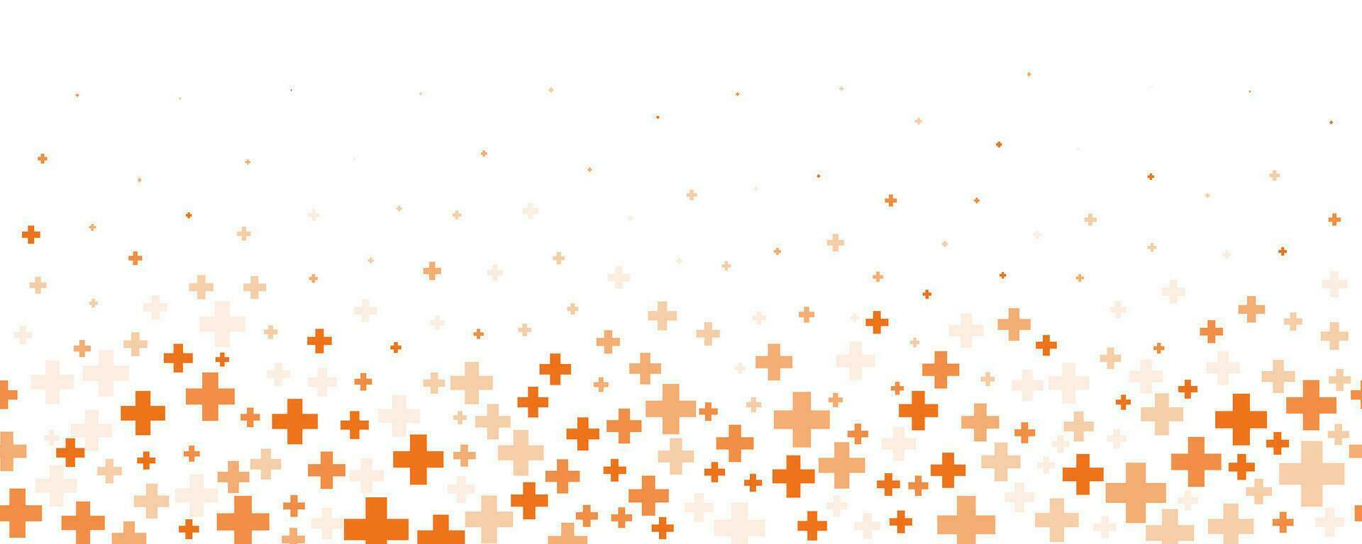 Medical cross and plus background. Abstract orange background for hospital and pharmacy. Geometrical shapes ornament on border. Vector backdrop