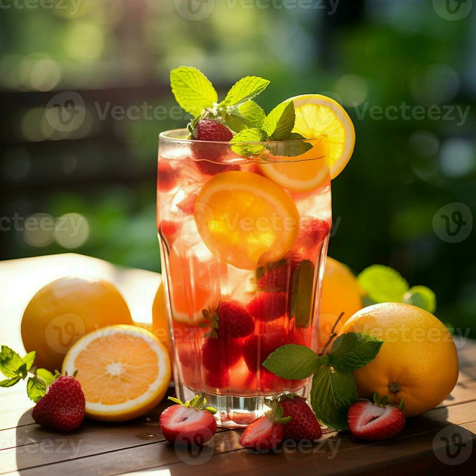 A delicious summer drink made with a variety of fruits. AI Generative photo