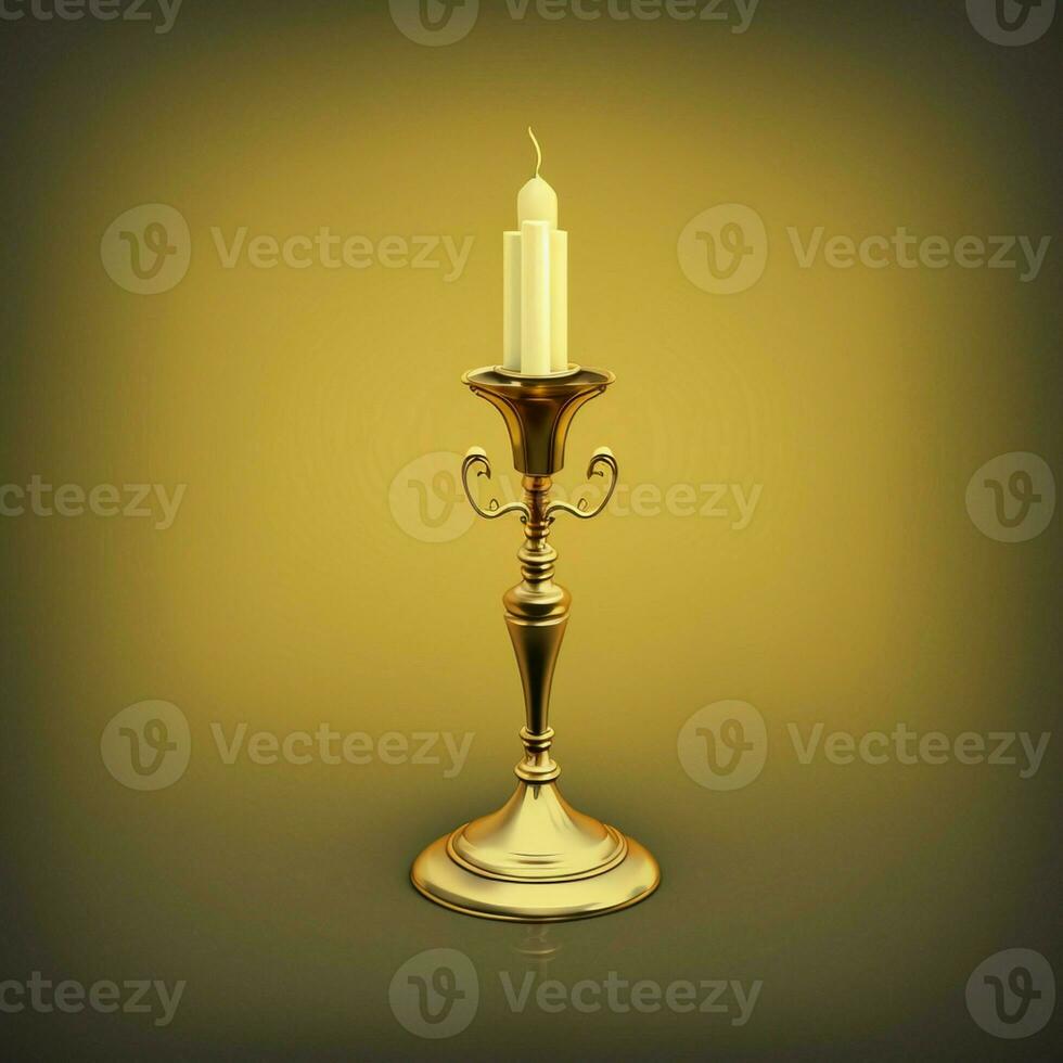 There is a candlestick hanging on a stand against a light gold background. AI Generative photo