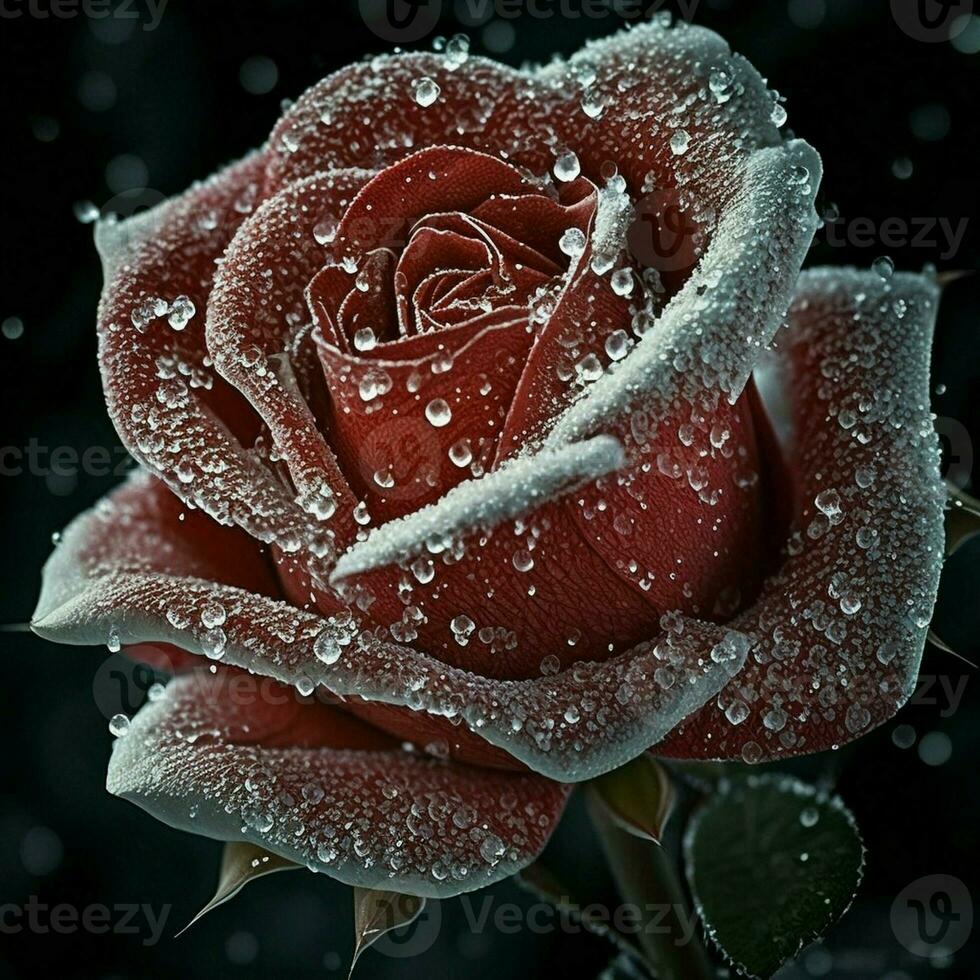 negro rosa, limpiar fondo, el Rosa retrato cerca arriba nevando hermosa pétalo ama no como. ai generativo foto