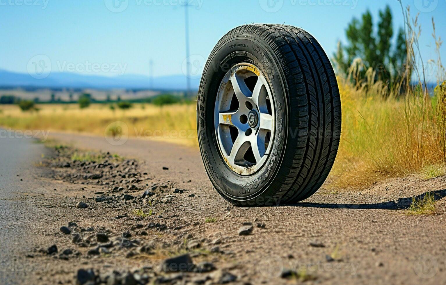 Using summer tires on a rural road. AI Generative photo