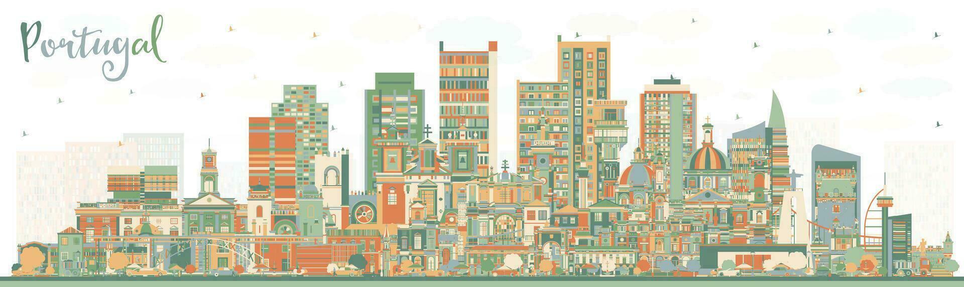 Portugal. ciudad horizonte con color edificios Portugal paisaje urbano con puntos de referencia porto y Lisboa. vector