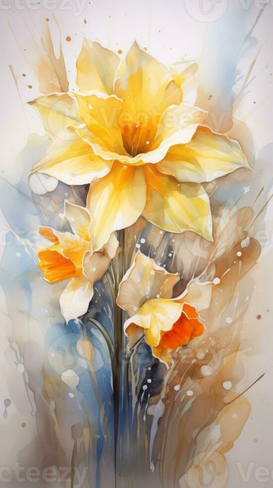 Flowers watercolor. Colorful floral background. AI Generated. photo