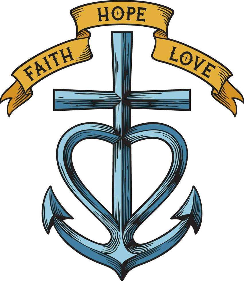 Cross, Heart, Anchor - Faith, Hope, Love symbol. Sign. Vector Illustration.