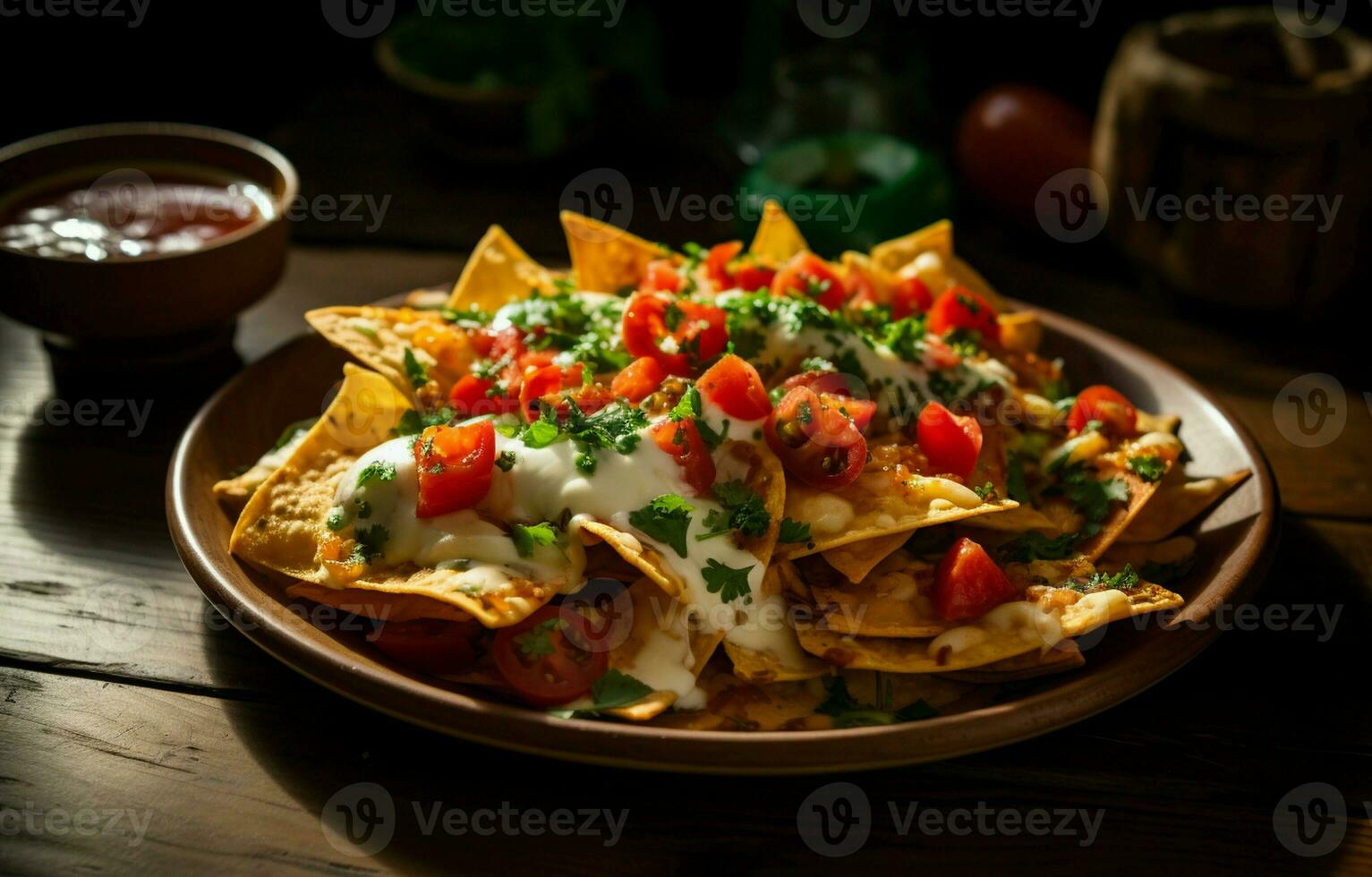 el cálido, pegajoso queso y picante tomate salsa son el Perfecto combinación. yo amor teniendo meriendas mientras yo trabajar, y estos nachos golpear el lugar. ai generativo foto