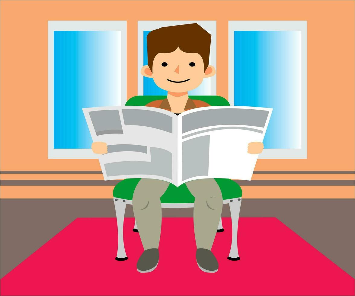 Man Reading Newspaper Vector