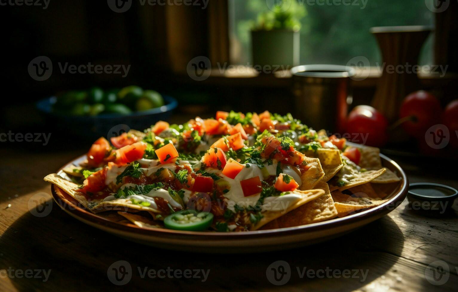 el cálido, pegajoso queso y picante tomate salsa son el Perfecto combinación. yo amor teniendo meriendas mientras yo trabajar, y estos nachos golpear el lugar. ai generativo foto