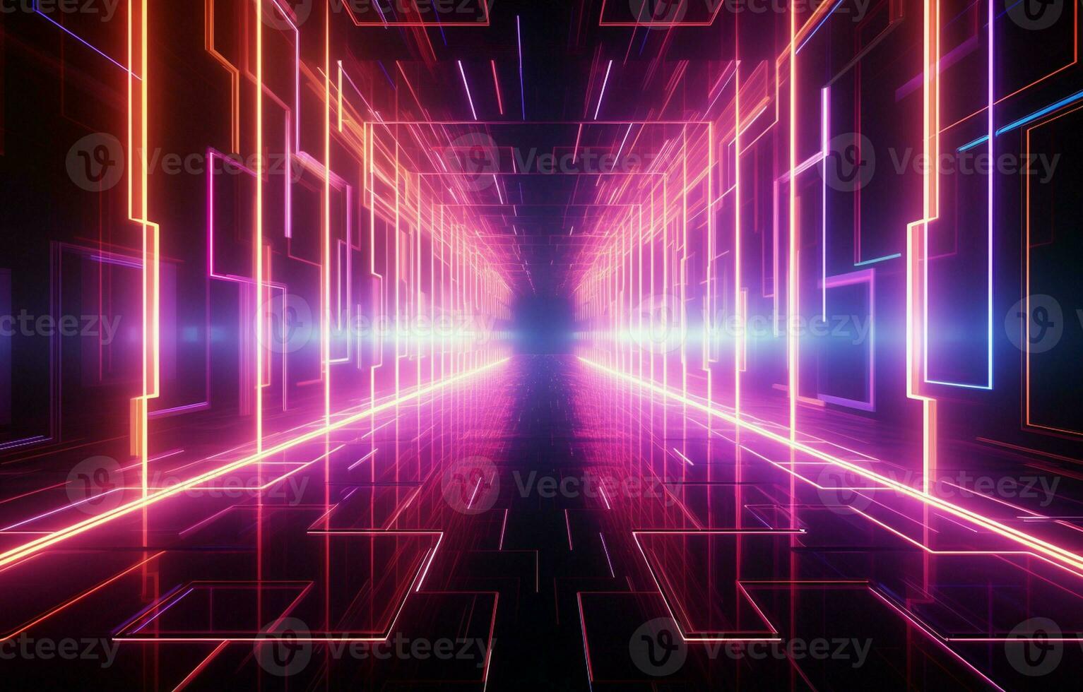 Abstract futuristic technological background with network, huge data, server, internet, and speed lines. into a tunnel of modern technology, abstract neon lights. AI Generative photo