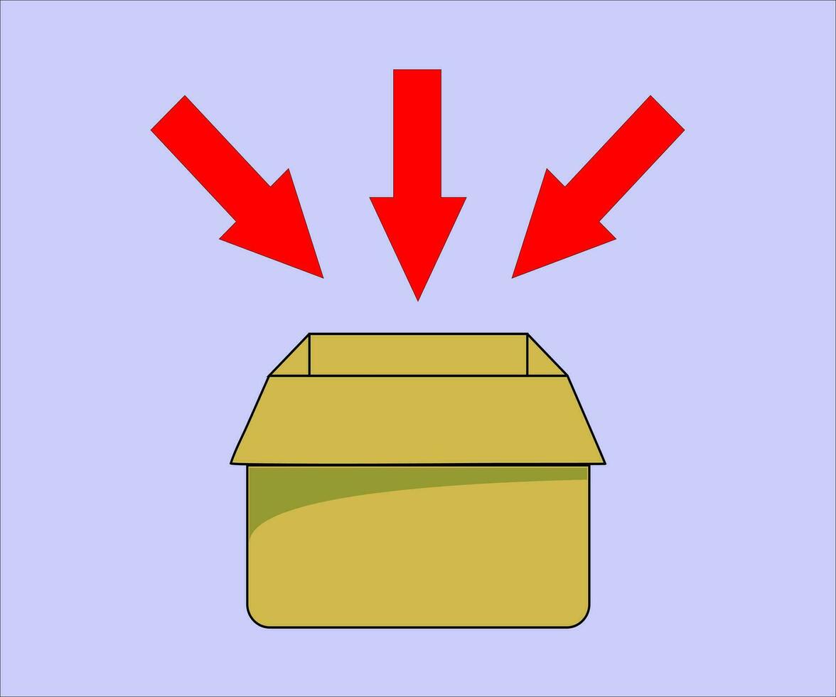 Box illustration Vector with three arrows pointing inward