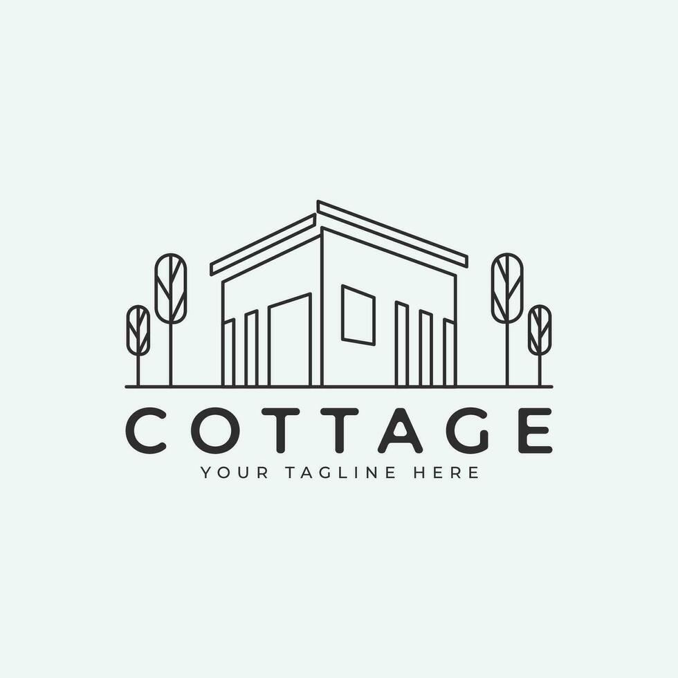 Cottage logo icon simple line art design, village image minimalist illustration design vector