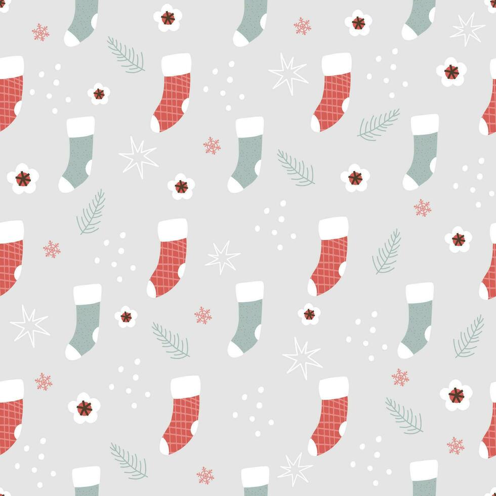 Christmas pattern with toys in doodle style, in boho colors vector