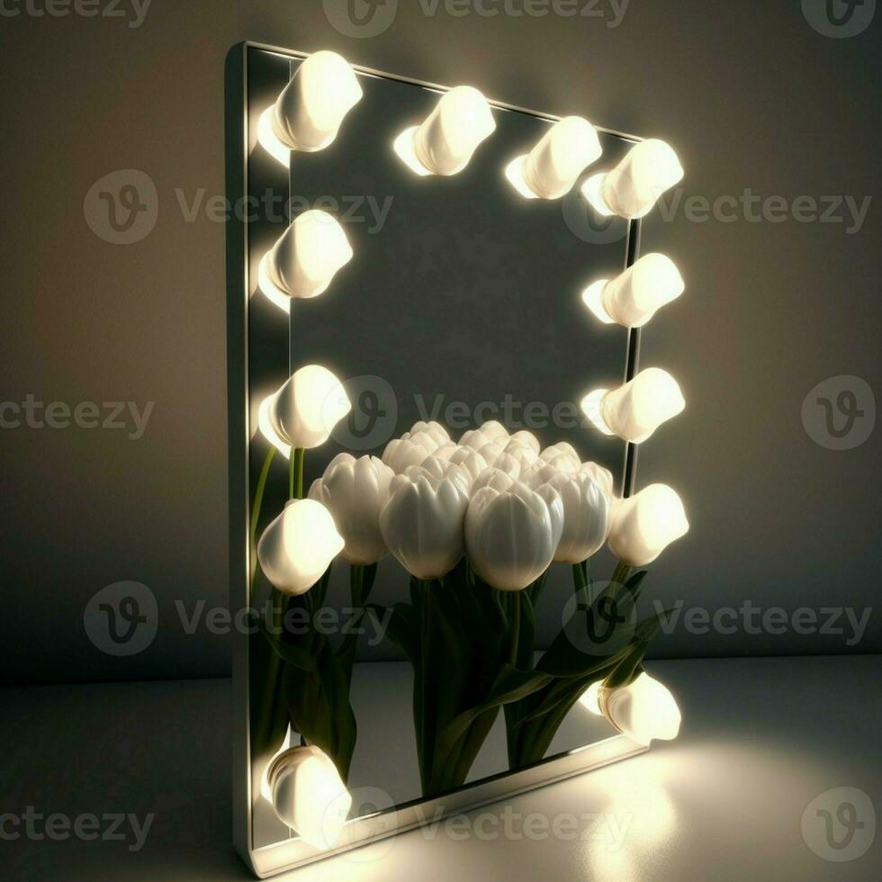 dressing room, there is a mirror illuminated with tulip bulbs. This idea helps to save energy as they are energy-efficient electric bulbs, which emit bright light and provide a sense. AI Generative photo