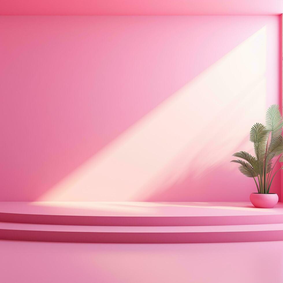 Pink space, podium, product display room. Simple scene for advertising cosmetics, items, goods. Generative AI photo