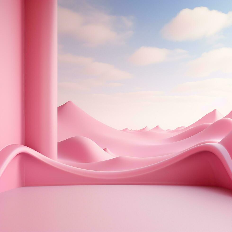 Pink space, podium, product display room. Simple scene for advertising cosmetics, items, goods. Generative AI photo