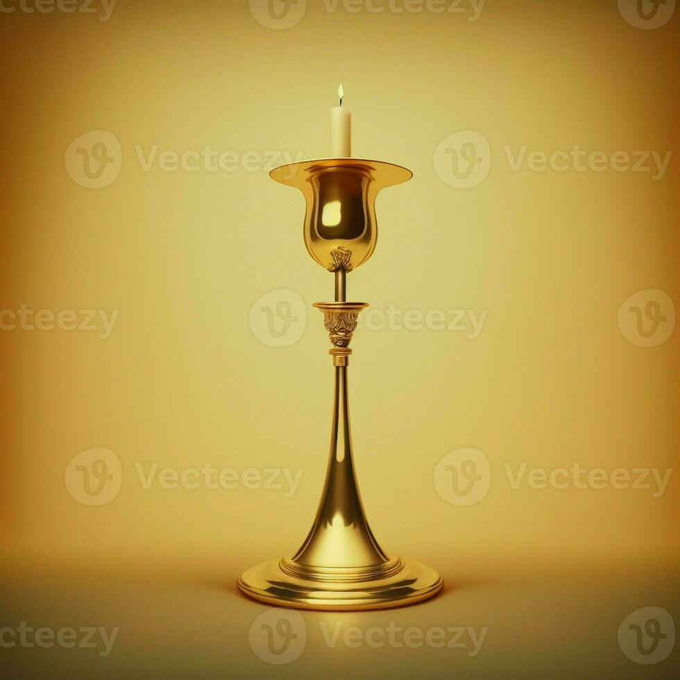 There is a candlestick hanging on a stand against a light gold background. AI Generative photo