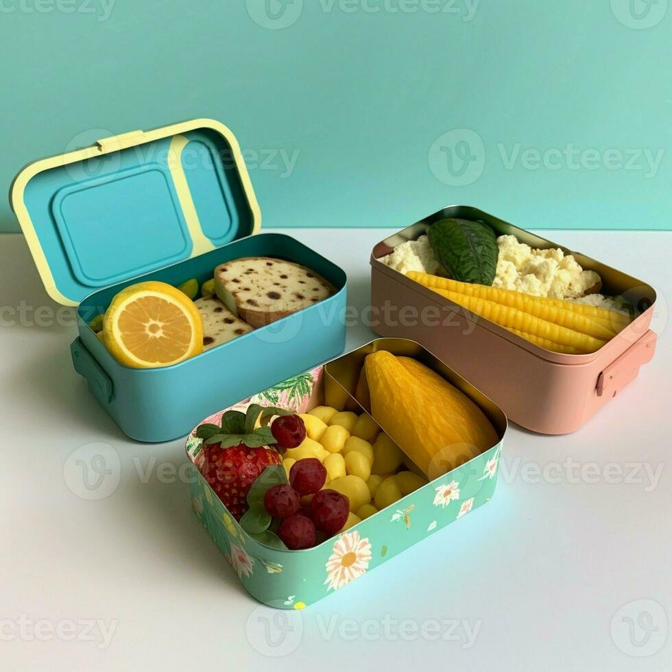 Zero waste plastic-free lunch boxes. AI Generative photo