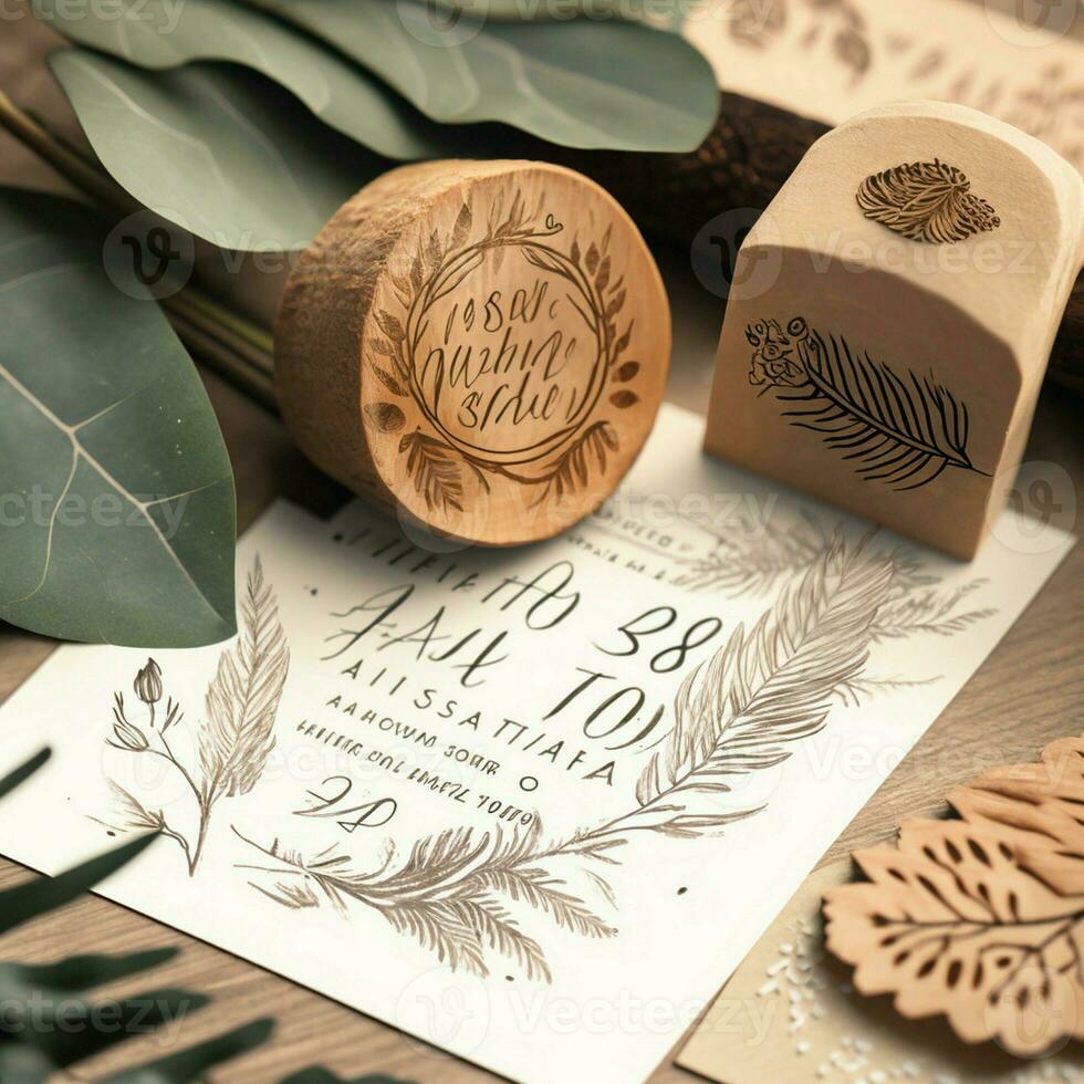 wedding details in rustic and boho style stamp, wedding. AI Generative photo