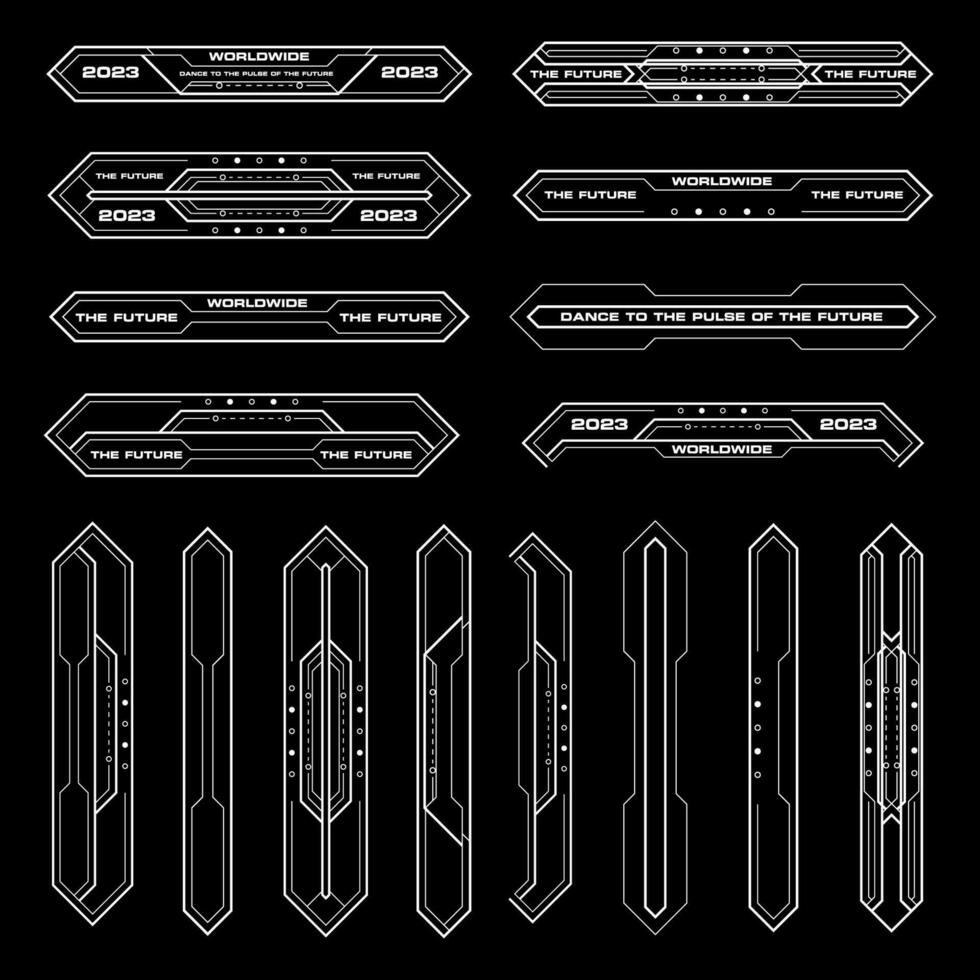Futuristic cyberpunk sci fi interface element hud technology frame graphic vector design template