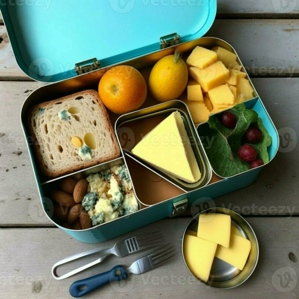 Zero waste plastic-free lunch boxes. AI Generative photo