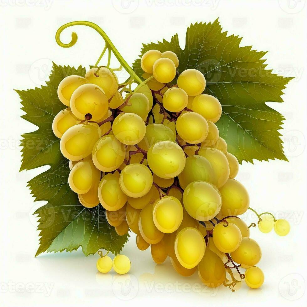 Yellow wet grapes bunch isolated flow green leaf a bunch of branch healthy fruit grape seeds drink wine, sweet. AI Generative photo
