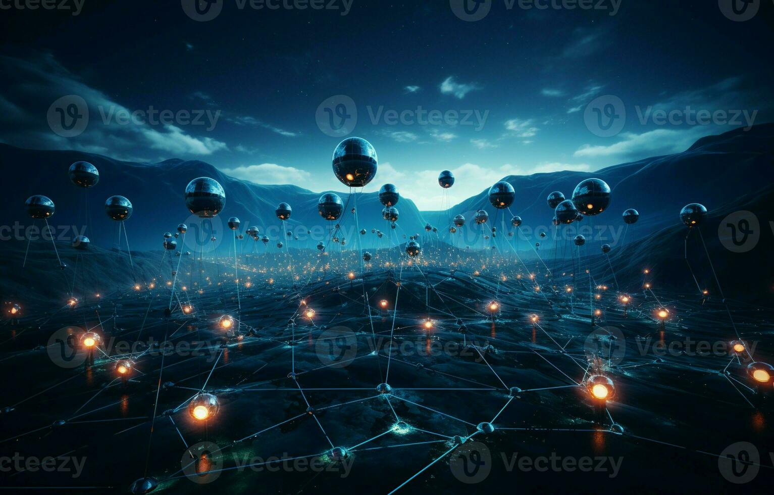 Technology for virtual reality - Network connection an artificial environment. AI Generative photo