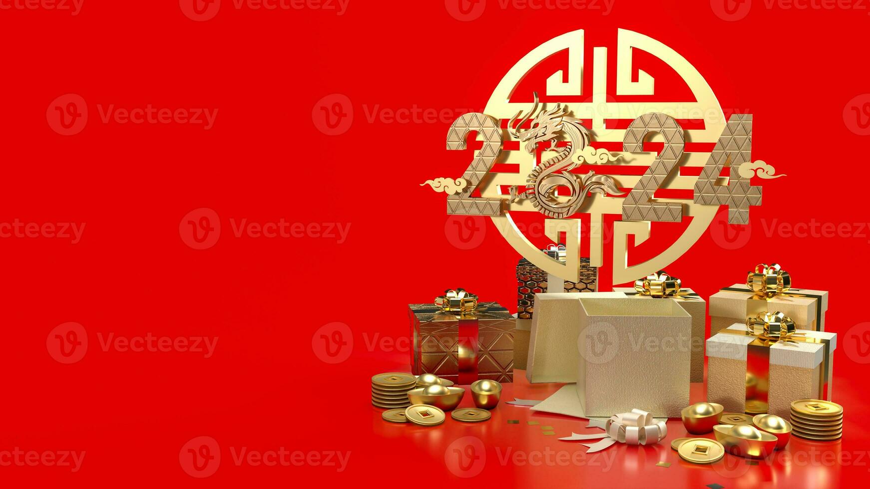 2024 The Year of Dragon Chinese new year 3d rendering. photo