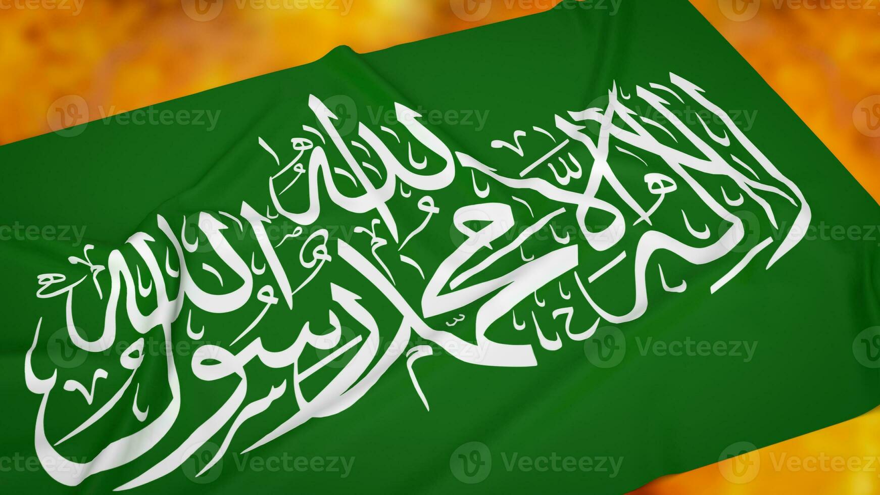 The Hamas flag on fire background 3d rendering photo