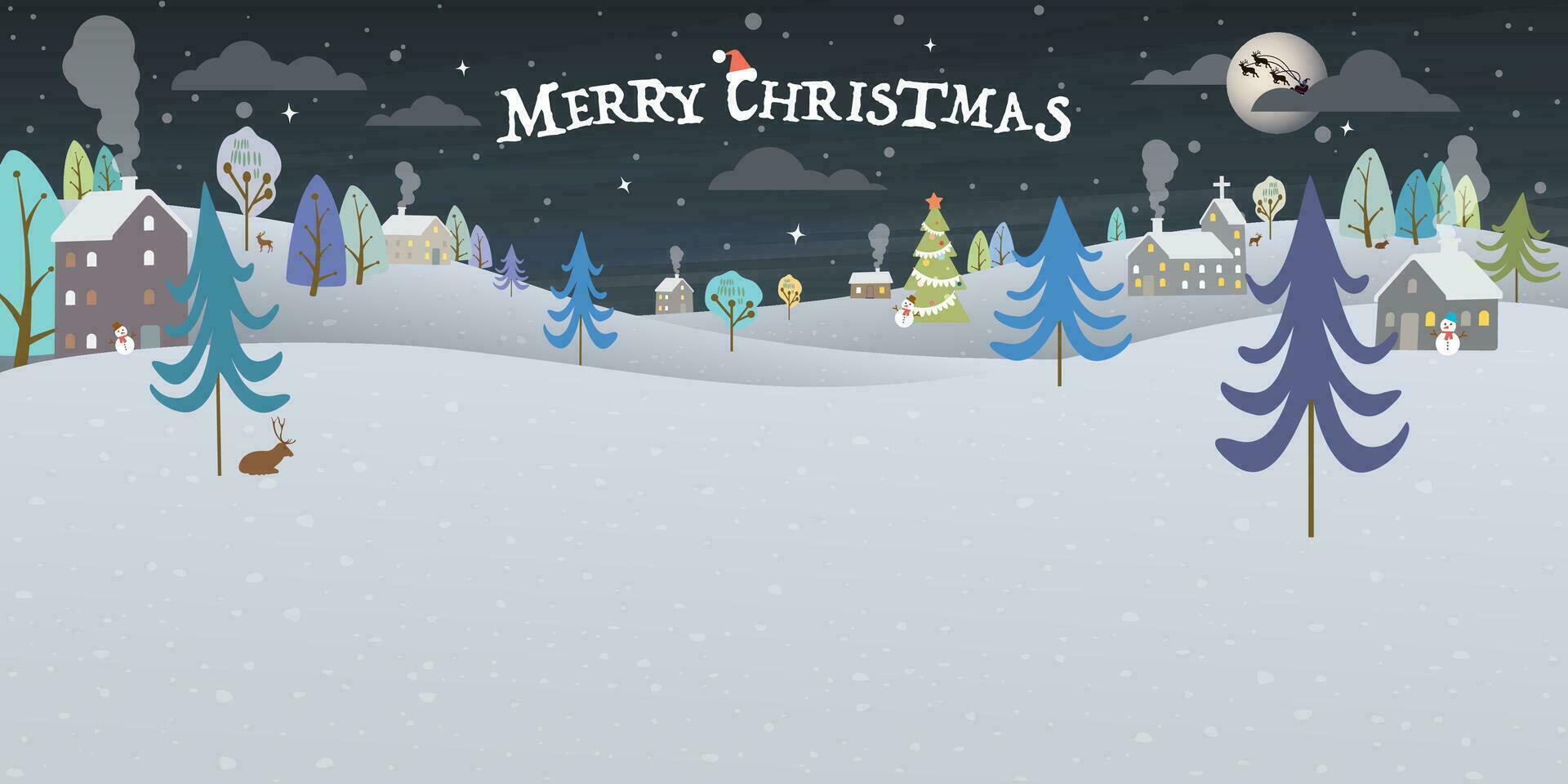 Winter Wonderland in christmas night background childish style vector illustration. Merry Christmas greeting card template have blank space.