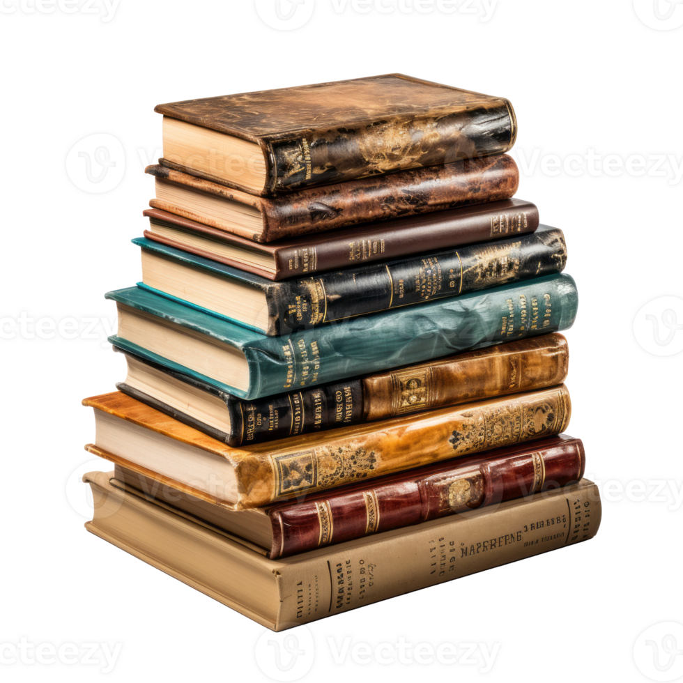 Pile of old books on transparent background, created with generative AI png