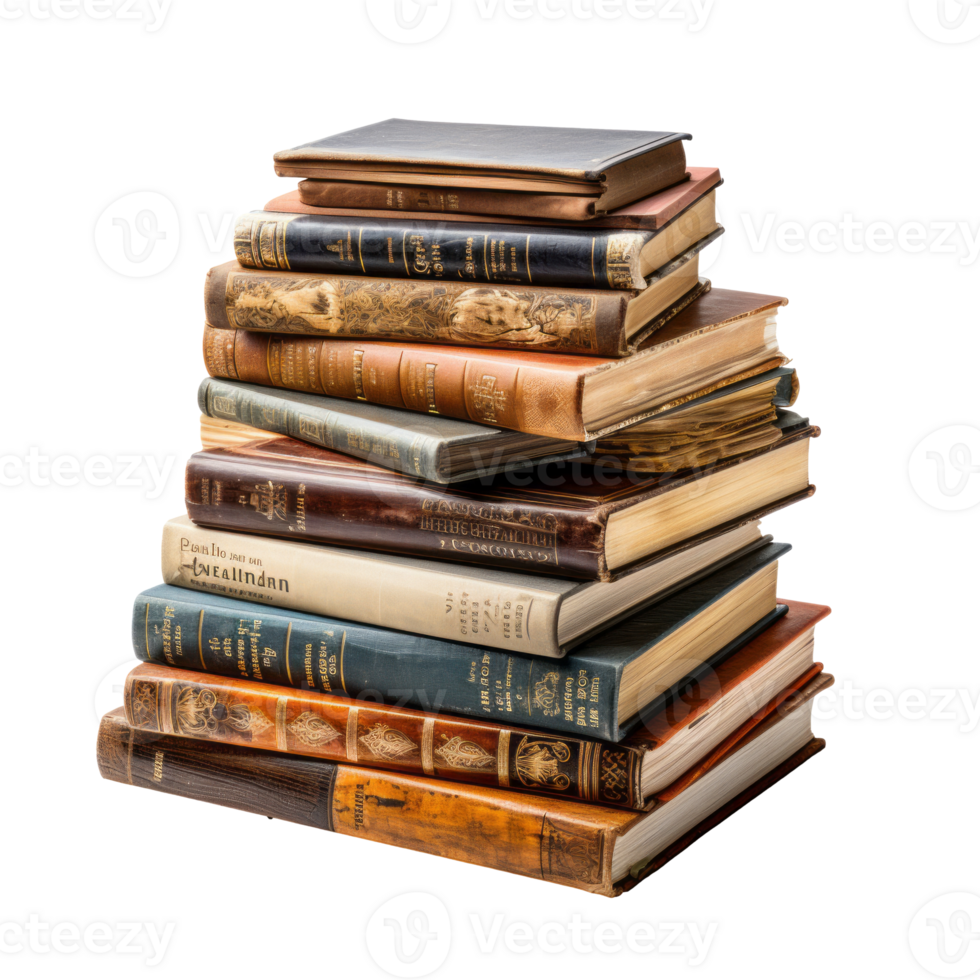 Pile of old books on transparent background, created with generative AI png