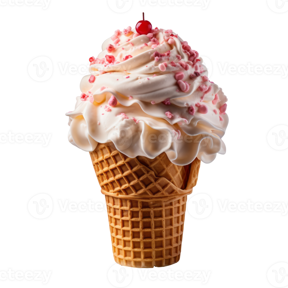 Ice cream scoop on waffle cone isolated on transparent background, created with generative AI png
