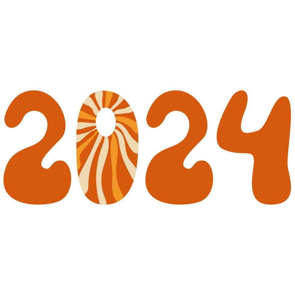 Happy new year 2024 number design in groovy style. Trendy background for branding, banner, cover, card vector