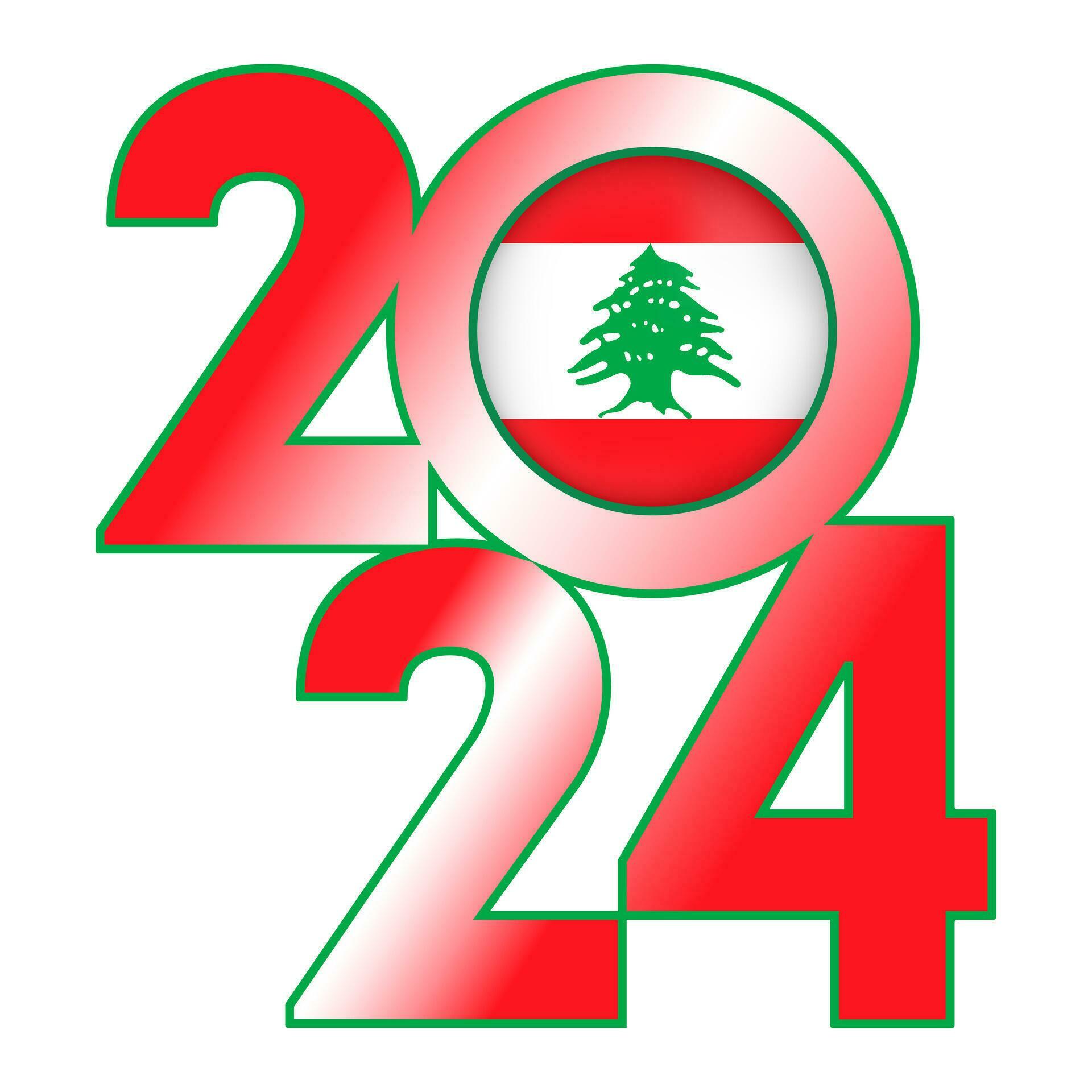 Happy New Year 2024 banner with Lebanon flag inside. Vector