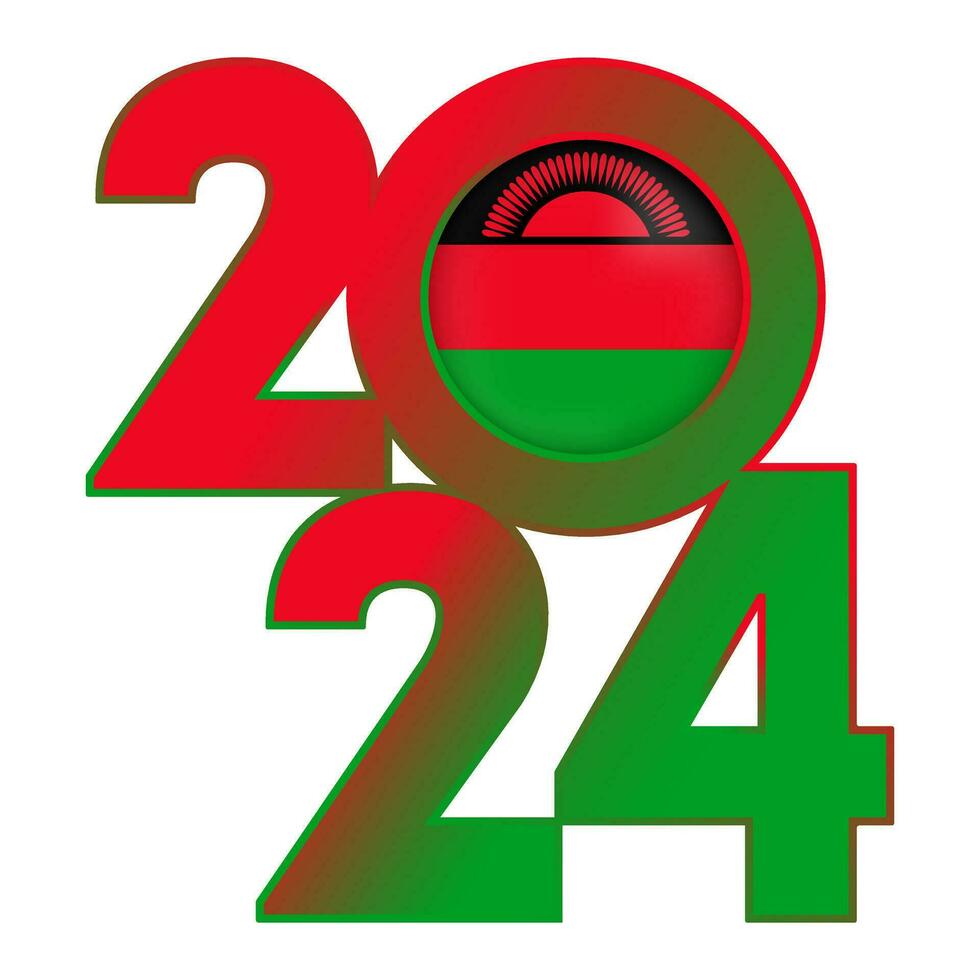 Happy New Year 2024 banner with Malawi flag inside. Vector illustration.