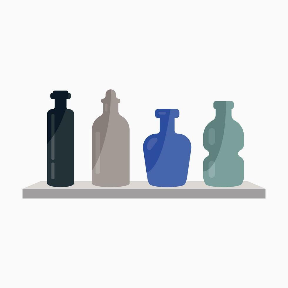 set of bottles on a wall shelf on a white background vector