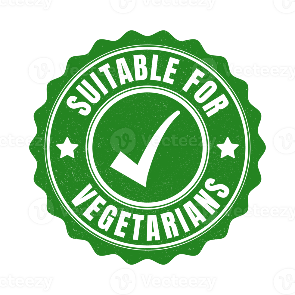 adecuado para vegetarianos caucho estampilla, hoja insignia, pegatina, emblema, vegetal comidas diseño elemento, plantas comida embalaje etiqueta sello, producto etiqueta diseño con grunge textura png