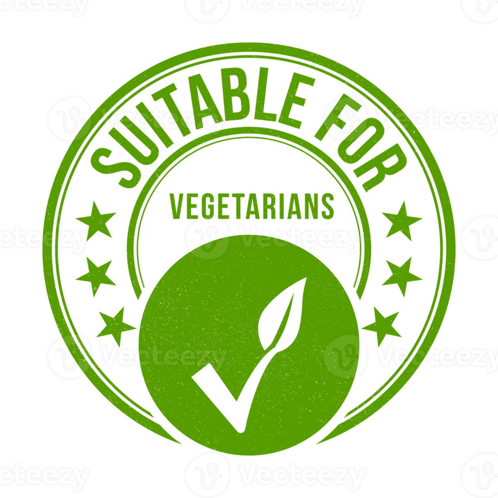 adecuado para vegetarianos caucho estampilla, hoja insignia, pegatina, emblema, vegetal comidas diseño elemento, plantas comida embalaje etiqueta sello, producto etiqueta diseño con grunge textura png