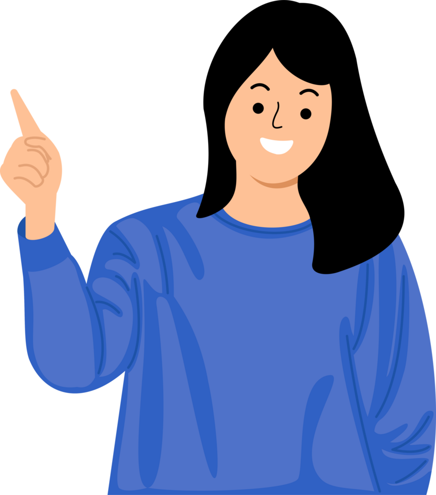 young girl pointing index finger at copy space png