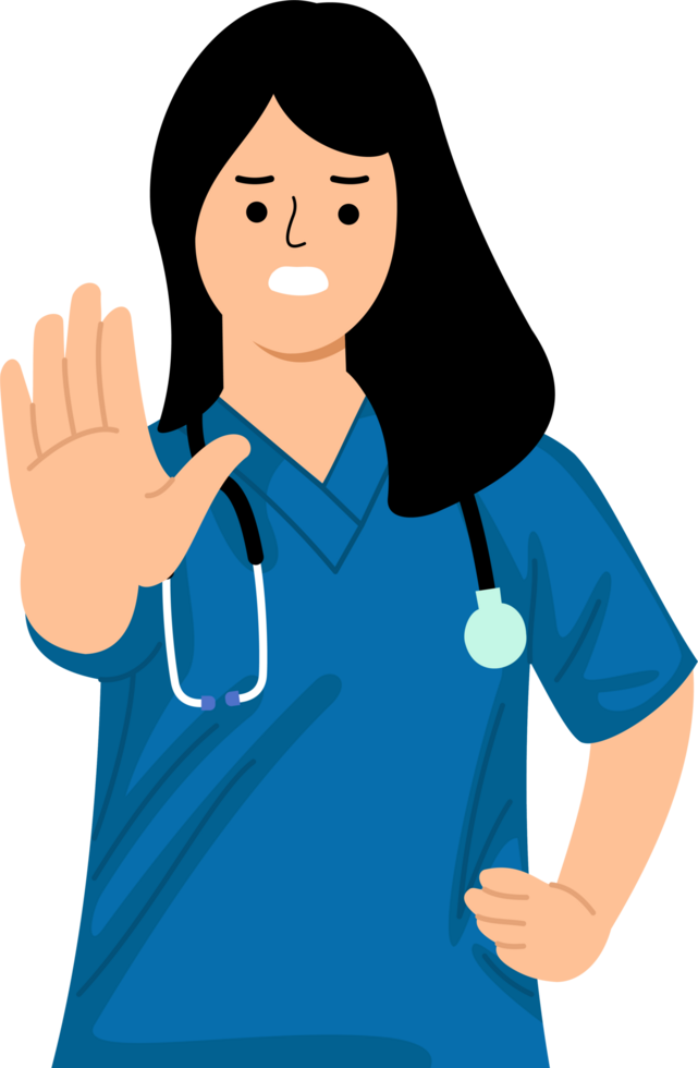 angry woman nurse expression displeased extend hand to stopping or disagree png