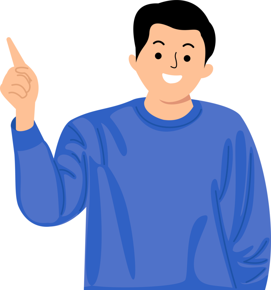 young man pointing index finger at copy space png
